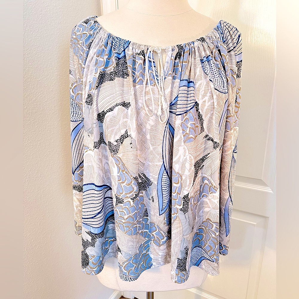 Anthropologie Mesmerize Sky Blue Abstract Paisley Print convertable Size L NWOT